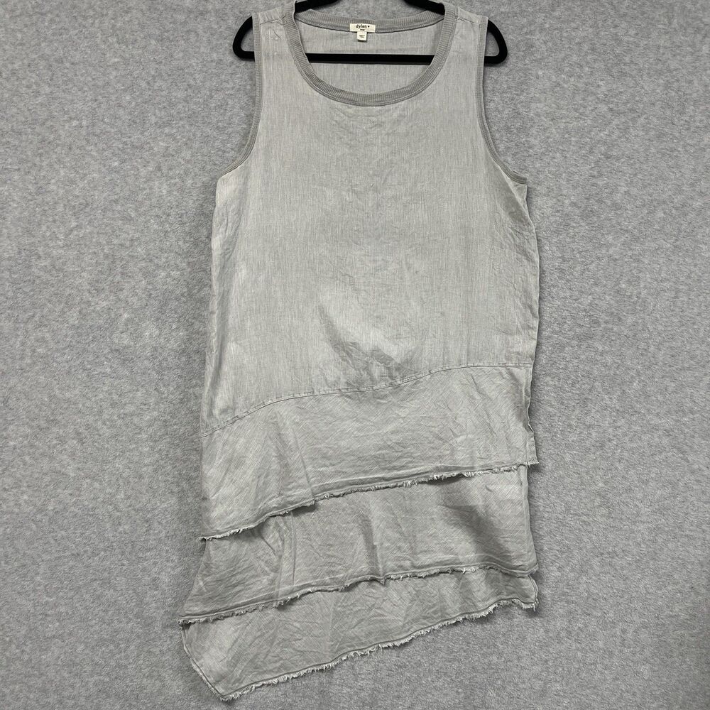 Dylan Gray Linen Sleeveless Dress L Asymmetrical Hem Boho Summer